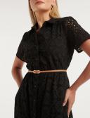 Sabrina Embroidered Shirt Dress in Black, Size 4 | Cotton
