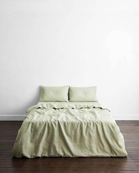 Sage & Olive Stripe 100% French Flax Linen Bedding Set - Queen Special - Bed Threads