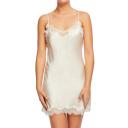 Sainted Sisters Silk Satin Chemise with Lace Ivory