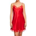 Sainted Sisters Silk Satin Chemise with Lace Ivory