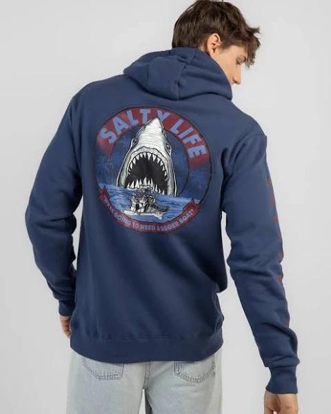 Salty Life Men's Bigger Boat Hoodie in Blue | Size XL