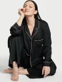 Satin Long Pajama Set, Black, L - Women's Pajama Sets - Victoria's Secret