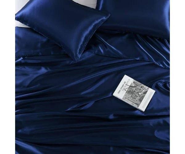 Satin Sheet Set Queen Bed Blue