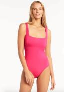 Sea Level Essentials Square Neck One Piece in Hot Pink 12