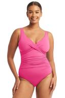 Sea Level Plains Cross Front One Piece Swimsuit - Hot Pink- Swimwear Galore