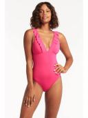 Sea Level Plains Frill One Piece Swimsuit - Hot Pink- Swimwear Galore
