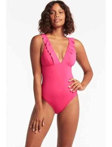 Sea Level Plains Frill One Piece Swimsuit - Hot Pink- Swimwear Galore