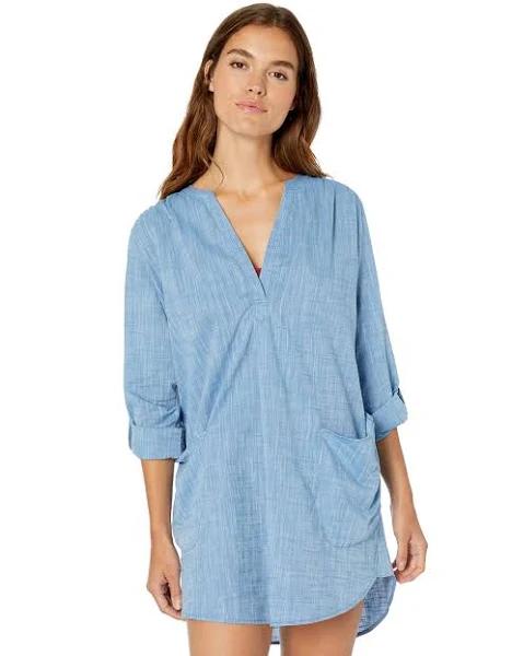 Seafolly Womens Chambray Boyfriend Cotton Beach Shirt XS