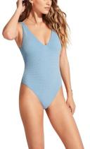 Seafolly Womens Deep V Neck One Piece Swimsuit Light Blue/ Light Blue