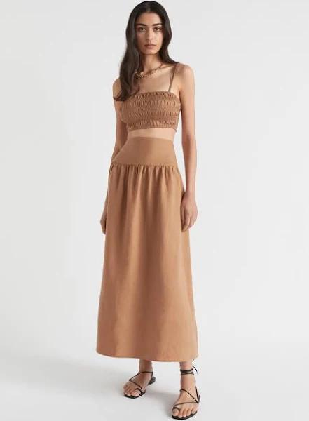 Seed Heritage Core Linen Gathered Maxi Skirt in Auburn Brown 10