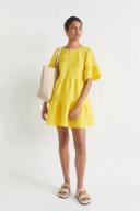 Seed Heritage Core Linen Mini Dress in Gold Amber Yellow 08