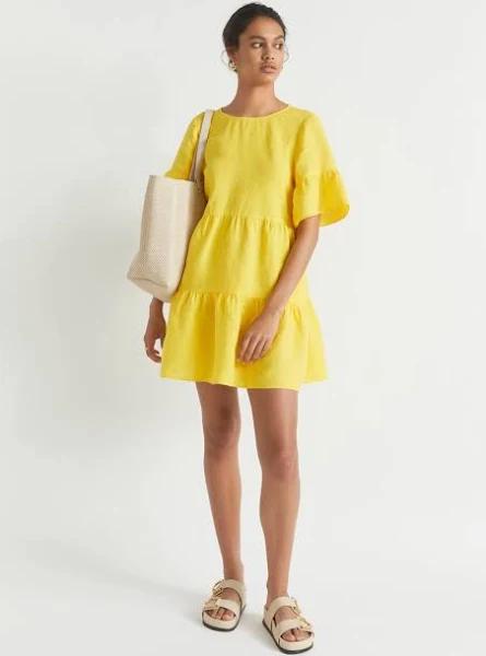 Seed Heritage Core Linen Mini Dress in Gold Amber Yellow 08