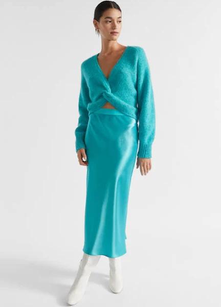 Seed Heritage Satin Slip Midi Skirt in Blue 16
