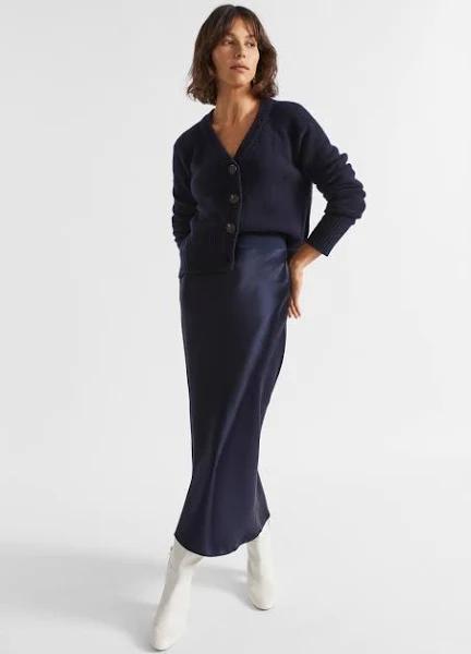 Seed Heritage Satin Slip Midi Skirt in Blue Navy 16