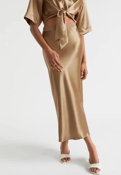 Seed Heritage Satin Slip Midi Skirt in Deep Brass Brown 8
