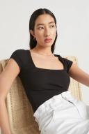 Seed Heritage Square Neck Rib Tee in Black XS