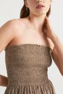 Seed Heritage Textured Gingham Strapless Midi Dress Brown 12