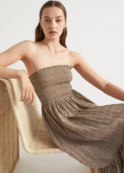 Seed Heritage Textured Gingham Strapless Midi Dress Brown 12