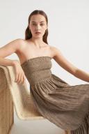 Seed Heritage Textured Gingham Strapless Midi Dress Brown 16