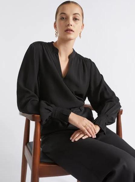 Seed Heritage Textured Pleat Cuff Blouse in Black 8