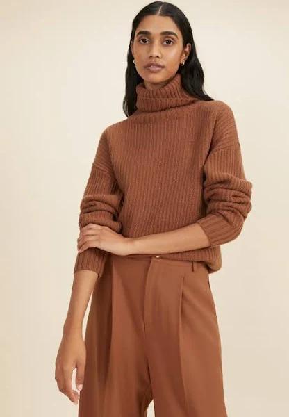 Seed Heritage Turtleneck Rib Sweater in Mahogany Brown XS