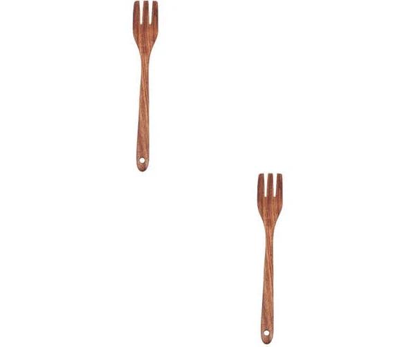 Set 2 Salad Stirrer Wooden Fork Portable Cooker Cooking Utensils