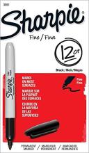 Sharpie Permanent Markers, Fine Point, Black 12-Count
