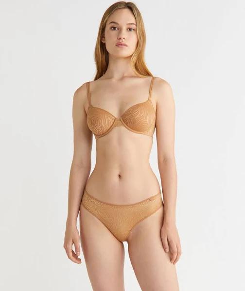 Sheer Marquisette Lace Lightly Lined Demi Bra Brown 8 A