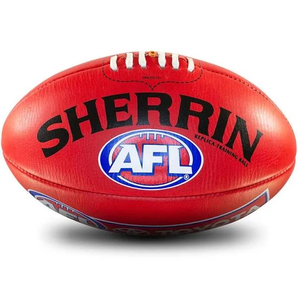 Sherrin AFL Replica Leather Training Football - Red