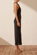 SHONA Joy Luxe Cross Front Halter Midi Dress - Onyx
