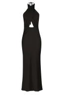 SHONA Joy Luxe Cross Front Halter Midi Dress - Onyx