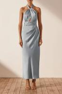 SHONA Joy Luxe Gathered Halter Midi Dress - Azure