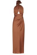 SHONA Joy Luxe Gathered Halter Midi Dress - Mocha