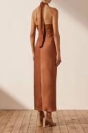 SHONA Joy Luxe Gathered Halter Midi Dress - Mocha