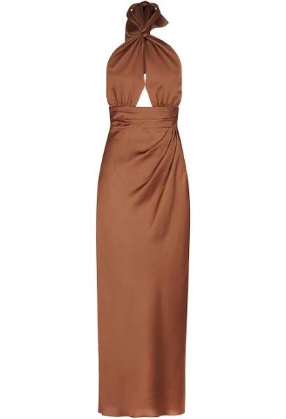 SHONA Joy Luxe Gathered Halter Midi Dress - Mocha