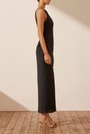 SHONA Joy Luxe High Neck Ruched Midi Dress - Onyx