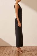 SHONA Joy Luxe High Neck Ruched Midi Dress - Onyx