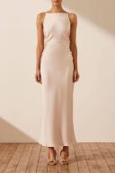 SHONA Joy Luxe High Neck Ruched Midi Dress - Porcelain