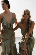 SHONA Joy Luxe Tie Front Cocktail Dress - Eucalyptus
