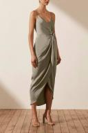 SHONA Joy Luxe Tie Front Cocktail Dress - Eucalyptus