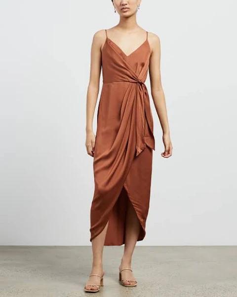SHONA Joy Luxe Tie Front Cocktail Dress - Mocha