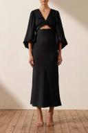 SHONA Joy Luxe Twist Front Balloon Sleeve Midi Dress - Onyx