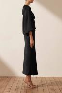 SHONA Joy Luxe Twist Front Balloon Sleeve Midi Dress - Onyx