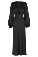 SHONA Joy Luxe Twist Front Balloon Sleeve Midi Dress - Onyx