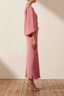 SHONA Joy Luxe Twist Front Balloon Sleeve Midi Dress - Rose