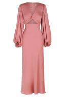 SHONA Joy Luxe Twist Front Balloon Sleeve Midi Dress - Rose