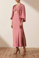 SHONA Joy Luxe Twist Front Balloon Sleeve Midi Dress - Rose