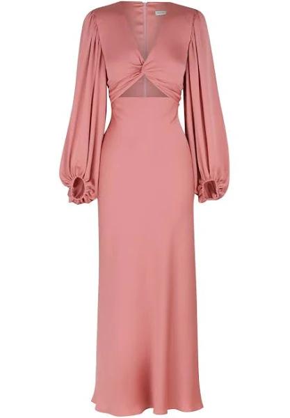 SHONA Joy Luxe Twist Front Balloon Sleeve Midi Dress - Rose