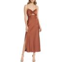 SHONA Joy Luxe Twist Front Sleeveless Midi Dress - Mocha