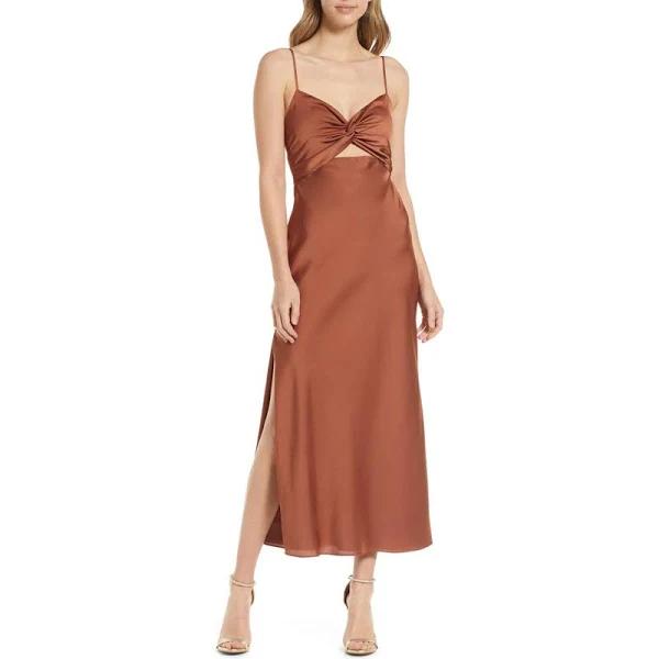 SHONA Joy Luxe Twist Front Sleeveless Midi Dress - Mocha